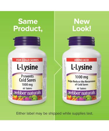 Webber Naturals L-Lysine 1000 mg 60 Tablets Prevents Cold Sores Vegan - Buy Online on GoSupps.com