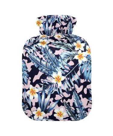 Heat bottle 1 l Small warm steward with a soft plush cover discharge -proof screw cap for winter sports outdoor back neck and leg cold muscle pain and cramps (camo and flowers)