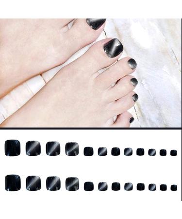 24pcs Black Square Full Cover Artificial Toenails - Perfect for Phototherapy & Manicure - International Shipping Available - Buy Online on GoSupps.com