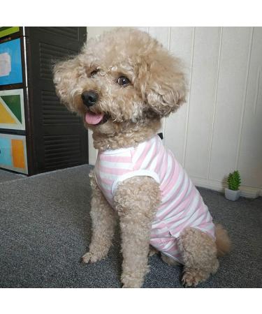 Dogs Recovery Suit Post Surgery Shirt | Wound Protective Clothes for Little Animals - Pink White Stripe (Size: Medium) - Buy Online on GoSupps.com