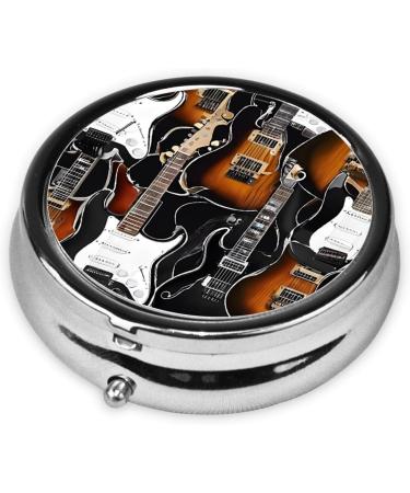 Color Acoustic Guitars Round Pill Box - 3 Compartment Mini Decorative Travel Organizer for Vitamins & Medicine - Buy Online on GoSupps.com