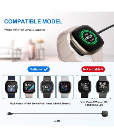 Fitbit 3 Charger  Fitbit Charging Cable  Charger for Fitbit Sense  2pc 3.3ft Fitbit Chargers Replacement Compatible Fitbit Sense/Sense 2 / Versa 3 / Versa 4 USB Charging Cable Cord Stand Dock  Black - Buy Online on GoSupps.com
