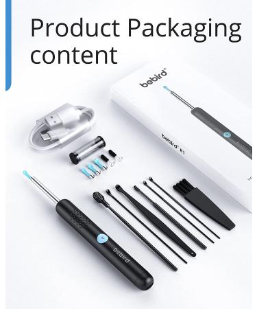 BEBIRD R1 Ear Wax Removal Tool Kit with 1080P Camera | Smart Visual Earwax Cleaner Set - 7 Pcs | 6 LED Lights | 5 Ear Scoop Tips - Black - Buy Online on GoSupps.com