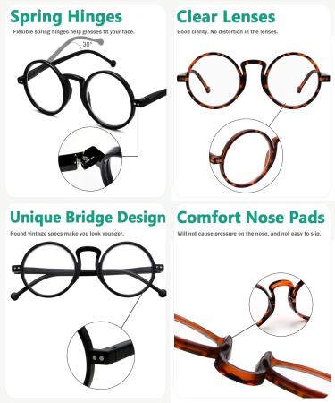 Eyekeper 4 Pack Oversized Round Glasses for Men & Women - Vintage Reading Aid +1.75 - 2 Black & 2 Tortoise with Spring Hinges - Buy Online on GoSupps.com