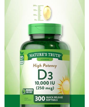 Nature's Truth Vitamin D3 10000 IU Softgels | 300 Count | Extra Strength, Non-GMO & Gluten Free - Buy Online on GoSupps.com