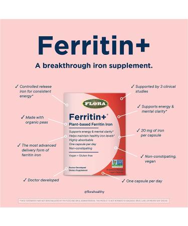 Flora Ferritin+ Plant-Based Iron - 30 Vegan Delayed Release Capsules - Buy Online on GoSupps.com