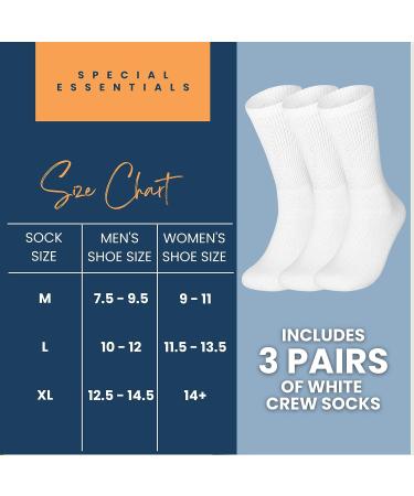 Special Essentials 3 Pairs Cotton Diabetic Crew Socks - Non-Binding Wide Top for Men & Women - Large White - Buy Online on GoSupps.com