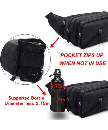 Afreter Waterproof Fanny Pack with Bottle Holder | Adjustable Strap for Outdoor Activities | Black Waist Bag for Men and Women - Buy Online on GoSupps.com