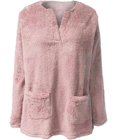 AMhomely Women's Plus Size Teddy Fleece Hoodie with V Neck and Pocket - Pink - Size M - Buy Online on GoSupps.com