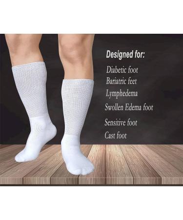 DULLEMIX Diabetic Socks - Extra Wide 22'' Non-Binding Calf Sock for Sensitive Swollen Feet - White, CALF1 - Buy Online on GoSupps.com