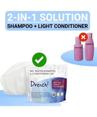 Drench No Water Rinse Free Shampoo Caps 6-Pack - Aloe Vera, Vitamin E, Provitamin B5 - Waterless Shampoo for Elderly or Bedridden - Buy Online on GoSupps.com