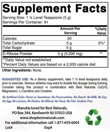 Buy Best Naturals D-Ribose Powder 1 Pound | Premium Energy & Recovery Support | International Shipping Available - Buy Online on GoSupps.com