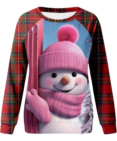Women's Christmas Snowman & Penguin Print Sweatshirt - Pink XL - Buy Online on GoSupps.com