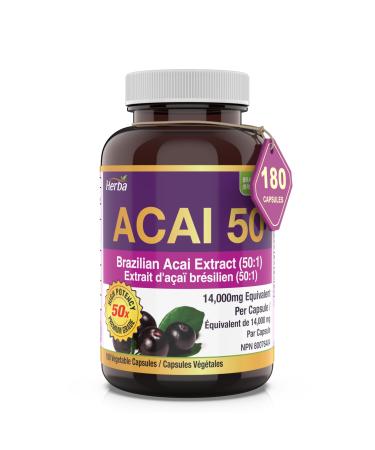 Herba Acai Berry Capsules 180 Vegetable Capsules | 14 000mg Equivalent - 50:1 Extract | Premium Brazilian Acai Powder | 6 Months Supply | Powerful Source of Antioxidant