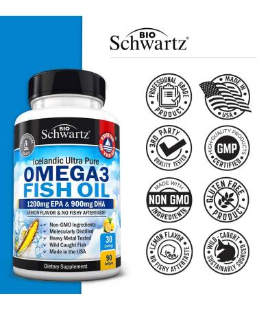 Bio Schwartz Omega 3 Fish Oil 1200mg EPA & 900mg DHA | 90 Softgels - Premium Heart & Brain Support - Buy Online on GoSupps.com
