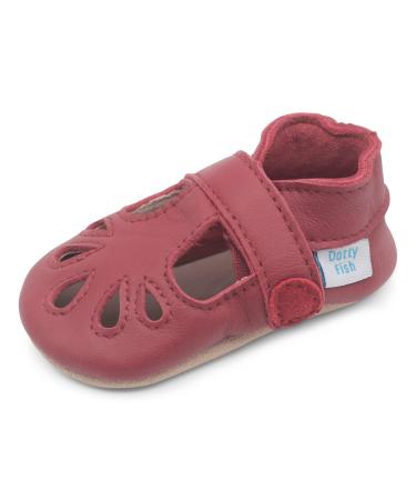 Dotty Fish Soft Leather Baby Shoes. Classic T-Bar Shoes for Girls. Non-Slip Suede Soles. 0-6 Months - 2-3 Years 0-6 Months Red