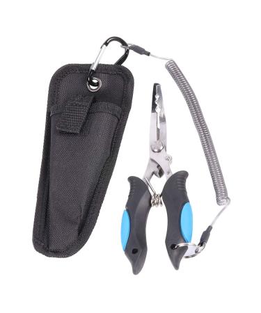 BB Hapeayou Fishing Pliers Stainless Steel Fish Hook Remover with Sheath and Lanyard for Freshwater and Saltwater 6.5 inches Length Black+blue