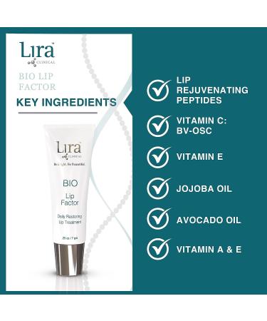 Lira Clinical Bio Lip Factor Lip Balm SPF 15 - Lip Treatment with Peptides, Vitamin C, E, Jojoba Oil, Avocado Oil - Moisturizer for Dry Lips - 0.25 oz - Buy Online on GoSupps.com