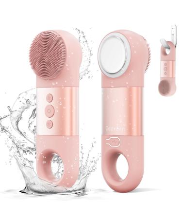 Facial Cleansing Brush IPX7 Waterproof and Rechargeable Silicone Face Scrubber Heat & Cold Massage for Men & Women (Pink)
