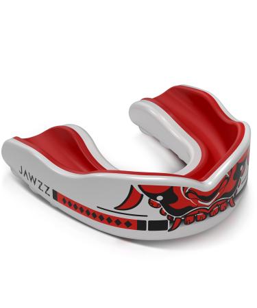 Adult Mouth Guard Sports  Boil and Bite Football Mouth Guard for Ages 12+ & Mouth Guard Case  Adult Mouthguard for Football, Boxing, Lacrosse, Hockey, Rugby & MMA by Jawzz Mouthguards | Red Hannya Red Face