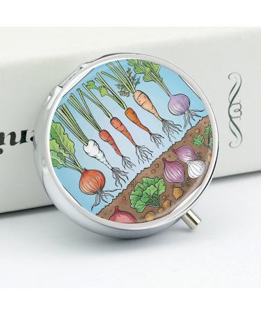 Travel Pill Box Organizer - 3 Compartment Portable Medicine Case with Vegetable Clip Art - Ideal for Handbag & Pocket - Buy Online on GoSupps.com