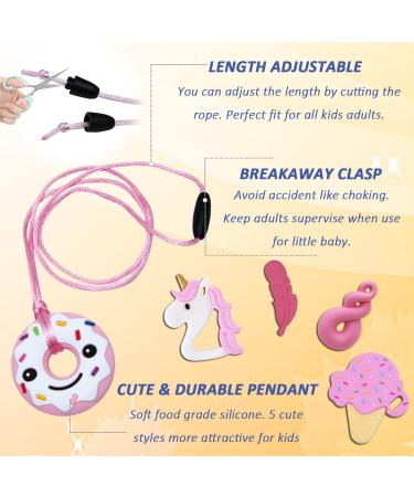 Sensory Chew Necklaces for Girls - 5 Pack Autism Teething Necklace Chew Toys for Kids with ADHD - Silicone Chewable Necklaces Reduce Chewing & Fidgeting - Perfect for Children & Adults with Special Needs - Buy Online on GoSupps.com