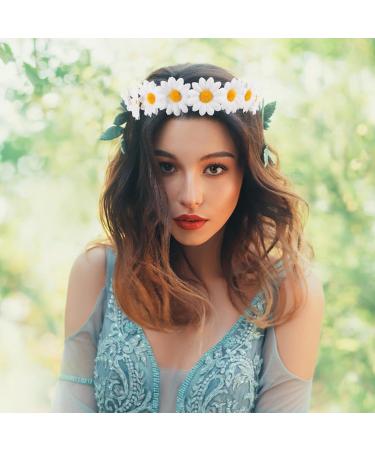 minkissy Sunflower Headband Daisy Headbands for women Floral Headband Sunflower Hair band Daisy Headband Wreath Bridal Headpiece for Wedding Party Beach (White) - Buy Online on GoSupps.com