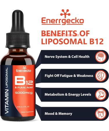 Bioactive Liposomal Vitamin B12 Sublingual Drops 5000mcg with Fulvic Acid - Vegan & Liquid Formula for Energy & Immune Support - 2 Fl Oz - Buy Online on GoSupps.com