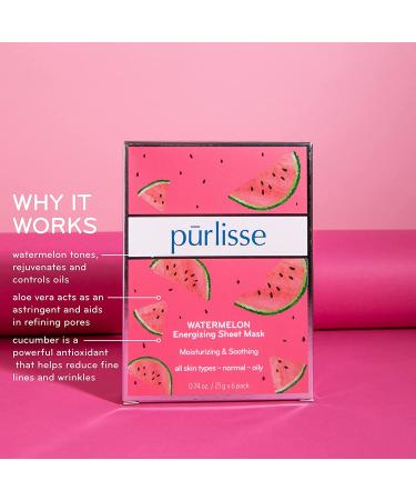 PurLisse Watermelon Energizing Sheet Mask - 6 Pack | Hydrating & Revitalizing Skincare - Buy Online on GoSupps.com