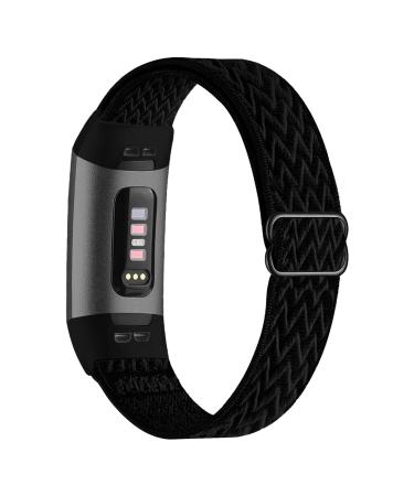 GBPOOT Elastic Nylon Bands Compatible with Fitbit Charge 4/Charge 3/SE, Adjustable Stretchy Breathable Fabric Sport Replacement Wristband for Women Men,Black For Charge 4/3/3 SE black
