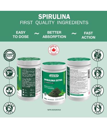 Certified Organic Fresh Spirulina Extra Powder 300g - Improved with Bioavailable Chlorophyll Added - Mint flavoured - Clean Source - 3rd party tested - Measuring Spoon Inside - Made in Canada - Buy Online on GoSupps.com