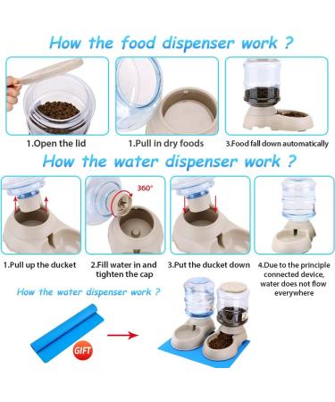 2 Pack Automatic Cat Feeder & Water Dispenser Set with Food Mat - 1 Gallon x 2 - for Small to Medium Pets - Cream - Buy Online on GoSupps.com