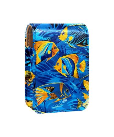 Lipstick Case Leather Lip Gloss Lipstick Organizer with Mirror Mini Lipstick Holder Bag Deep Sea Colored Sea Fish L141s2dhup