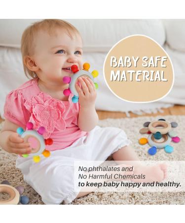 Organic Wooden & Silicone Baby Teething Toy Rings - Khaki (3+ Months) - Buy Online on GoSupps.com