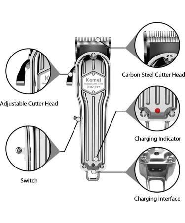 KEMEI 1977 Professional Hair Clippers for Men | Cordless Grooming Kit | USB Rechargeable Wet/Dry Trimmers for Home & Barbers - Silver - Buy Online on GoSupps.com