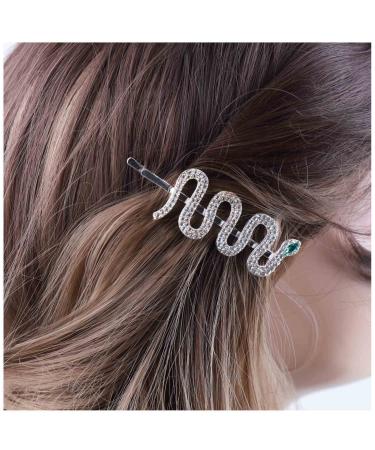 Yheakne Vintage Crystal Hair Clip Pin Silver Snake Rhinestone Hair Pins Punk Hair Barrette Hairpin Shine Crystal Snake Headpieces Decorative Bobby Pins Animal Metal Gothic Hair Accessories for Women