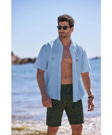 COOFADNY Men's Waterproof SPF Fishing Shirt - Light Blue, Small - Buy Online on GoSupps.com