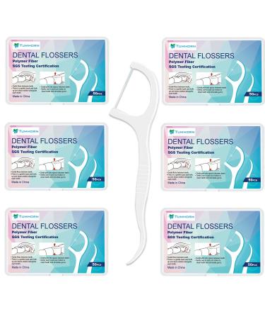 Dental Floss Picks Travel Floss Sticks for Adults Oral Care Toothpicks Floss Picks 6-Boxes (300pcs) with Portable Case 50 Foot (Pack of 6)