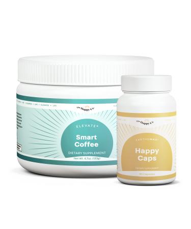 The Happy Co. D.O.S.E. Coffee - Duo with Elevate Smart Coffee and XanthoMax Happy Caps Xanthohumol Antioxidant Supplement - Nootropic Smart Coffee - Support Weight Loss, and Energy - 30 Servings