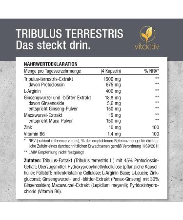 Buy Vitaciv Tribulus Terrestris 1500 mg | 240 Caps - High-Dose Bulgarian Extract with L-Arginine Ginseng Maca Zinc & B6 for Strength Athletes - International Shipping Available - Buy Online on GoSupps.com