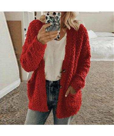 Hanxiulin Women's Fleece Plush Jacket - Fluffy Warm Zipper Wool Sweater | Winter Color Variants | Loose Slim Light Quilted Trench Coat 4XL Red - Buy Online on GoSupps.com