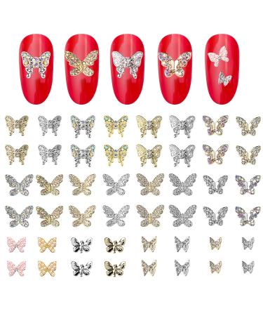 48 pcs 3D Butterfly Nail Charms Crystals Diamonds Nail Gems Butterfly Rhinestones for Nails Decor Sliver Gold 3D Butterfly Nail Jewelry for Women Girls DIY Nail Decorations for Nail Art