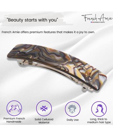 French Amie Oblong 3.5 Celluloid Handmade Hair Clip Barrette for Women - Silver Onyx | Made in France - Buy Online on GoSupps.com