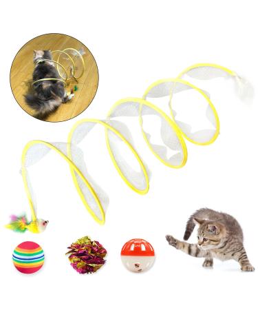 Mauts Cat Tunnels for Indoor Cats 3 pcs cat active ball and Upgrade Large Collapsible Cat Tube Tunnel with Feather Mouse Toys Interactive Toy for Kitten and Cats. (yellow) - Buy Online on GoSupps.com