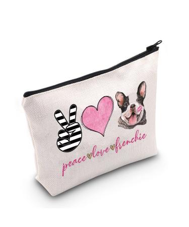 LEVLO Funny French Bulldog Cosmetic Bag Dog Owner Gift Peace Love Frenchie Makeup Peace Love Frenchie