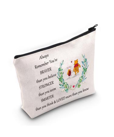 LEVLO You Are Braver Stronger Smarter Than You Think Zippered Cosmetic Bag for Women and Girls Winnie Bag