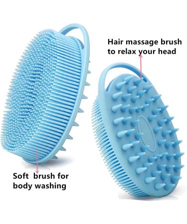 2 PC Silicone Body Scrubber Set - Exfoliating Bath & Shampoo Brush Combo for Shower, Head Scrubber, Scalp Massager - Soft Silicone Loofah - Gentle on Sensitive Skin - Pink & Blue - Buy Online on GoSupps.com