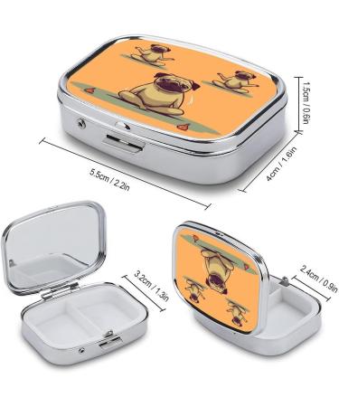 Pill Box Yoga Pug Print - 2 Compartment Portable Pill Organizer | Decorative Metal Medicine Case for Pocket or Purse - Ideal for Travel - Buy Online on GoSupps.com