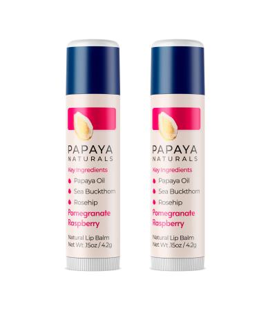 Papaya Naturals Lip Balm | 100% Natural Lip Care | 2 Pack with Rosehip Oil, Sea Buckthorn Oil, and Papaya Oil (Pomegranate Raspberry) Set of 2 (Pomegranate Raspberry)