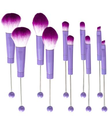 10Pieces Beadable Makeup Brushes Diy Makeup Comestic Brushes Beaded Brushes Kit for DIY Beaded Eyeshadow Brush (Beadable Makeup Brushes-10pieces 2Sets)-Purple purple brush set